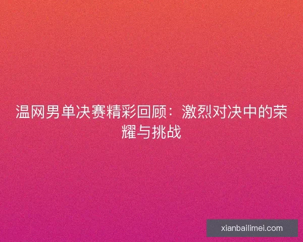温网男单决赛精彩回顾：激烈对决中的荣耀与挑战