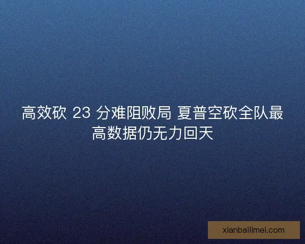 高效砍 23 分难阻败局 夏普空砍全队最高数据仍无力回天
