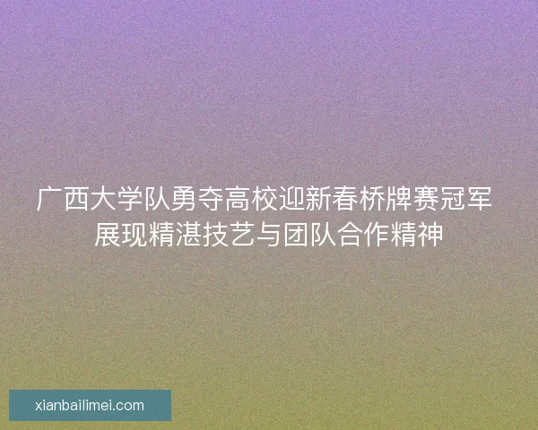 广西大学队勇夺高校迎新春桥牌赛冠军 展现精湛技艺与团队合作精神 广西大学队勇夺高校迎新春桥牌赛冠军 展现精湛技艺与团队合作精神