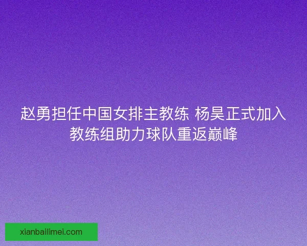 赵勇担任中国女排主教练 杨昊正式加入教练组助力球队重返巅峰